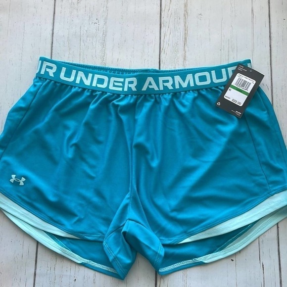 NWT- Under Armour Play Up 2.0 Shorts Women's Size Large in Crest Blue/Breeze - Picture 5 of 8